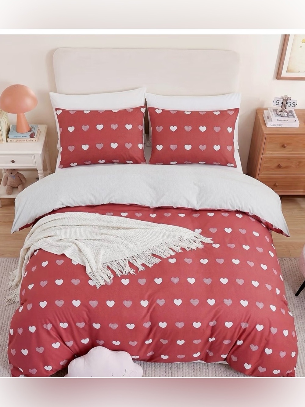 Queen duvet cover red hearts girly
